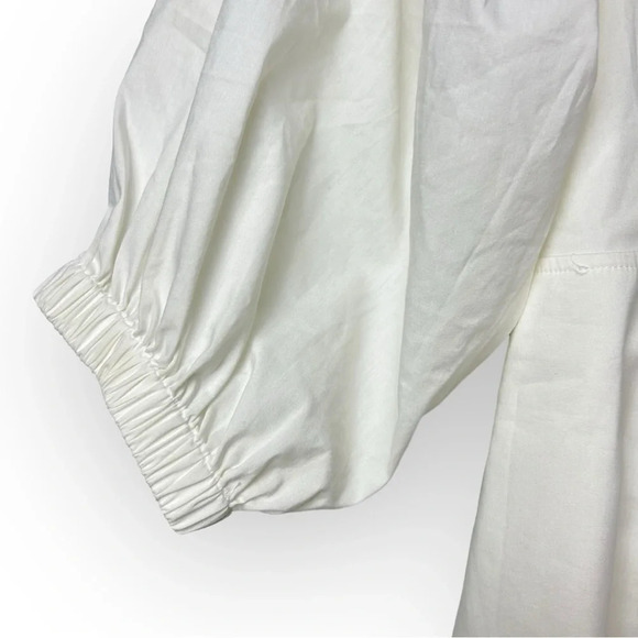 Danielle  Bernstein White Button Down Puff Sleeve Babydoll Mini Dress 6 - Picture 6 of 9